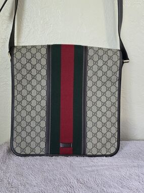 Authentic Vintage Gucci Large GG Supreme Web Flap Messenger Crossbody Bag